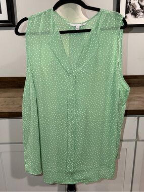 41 HAWTHORN Bryse Pleat Detail Sleeveless Blouse polkadot size 3X